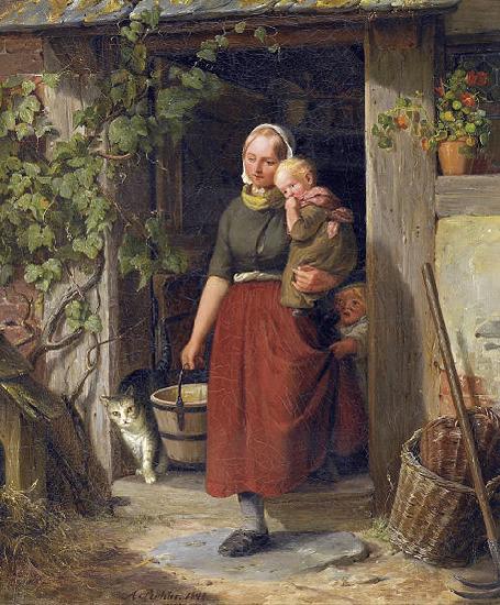 Adolph Heinrich Richter A young wine grower and her children oil painting picture